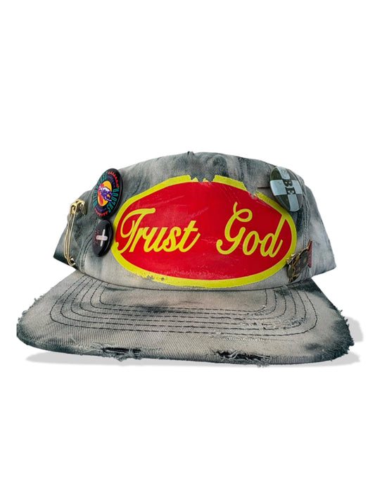 VINTAGE PIN DISTRESSED HAT GREEN FADE W/ RED LOGO