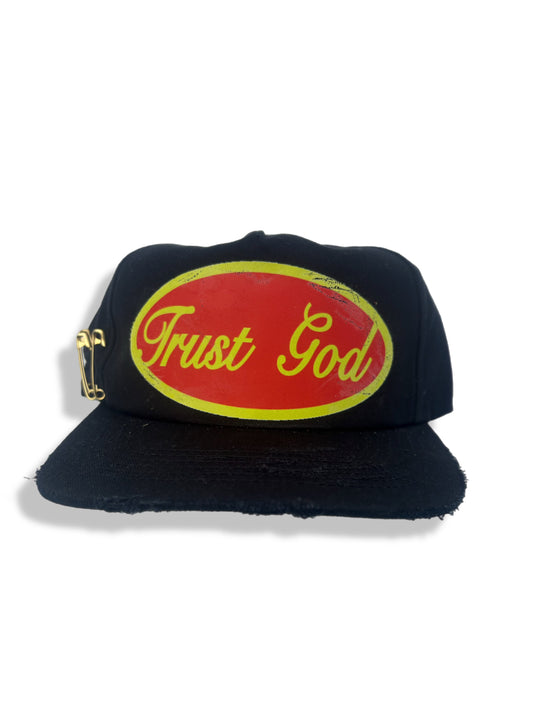 BLACK DISTRESSED HAT RED LOGO