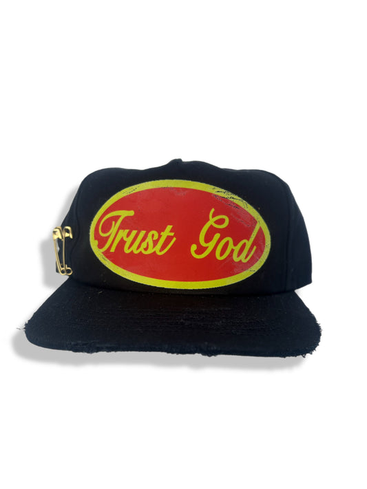 BLACK DISTRESSED HAT RED LOGO